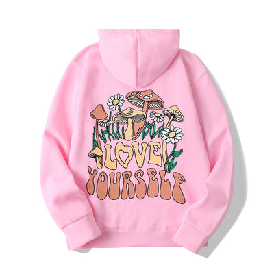 Oversize Loose Mushroom Slogan Hoodie