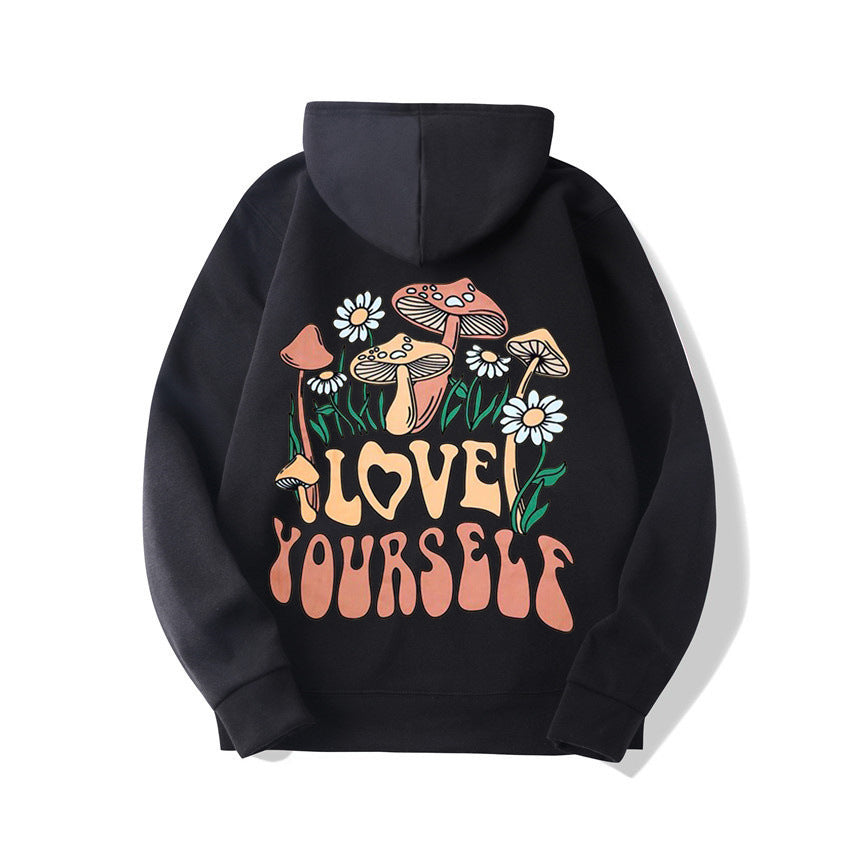 Oversize Loose Mushroom Slogan Hoodie