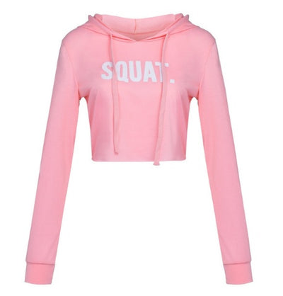 Women Fashion Active Hoodies Long Sleeve Crop Top Letter Print Loose Hooded