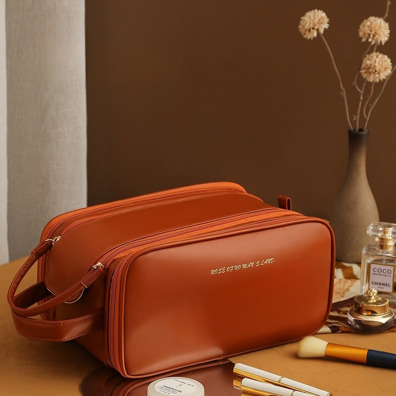 High-Capacity U-Shaped Cosmetic Bag with Double Zippers