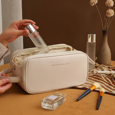 High-Capacity U-Shaped Cosmetic Bag with Double Zippers