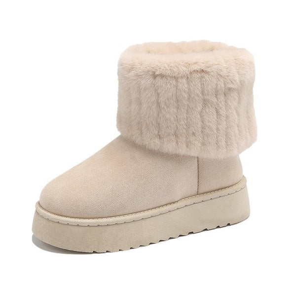 Thick-Soled Plush Snow Boots for Women - Warm Mid-Tube Furry Short Boots