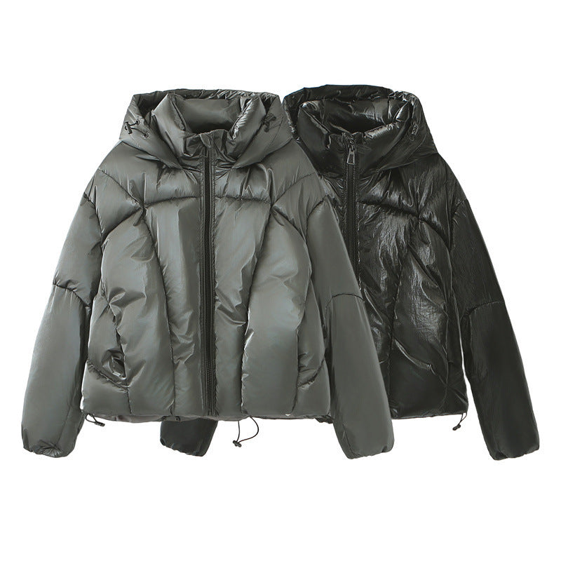 Hooded Loose Metal Technology Coat