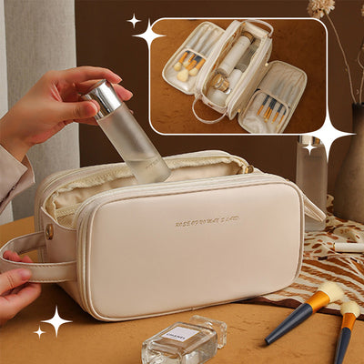 High-Capacity U-Shaped Cosmetic Bag with Double Zippers