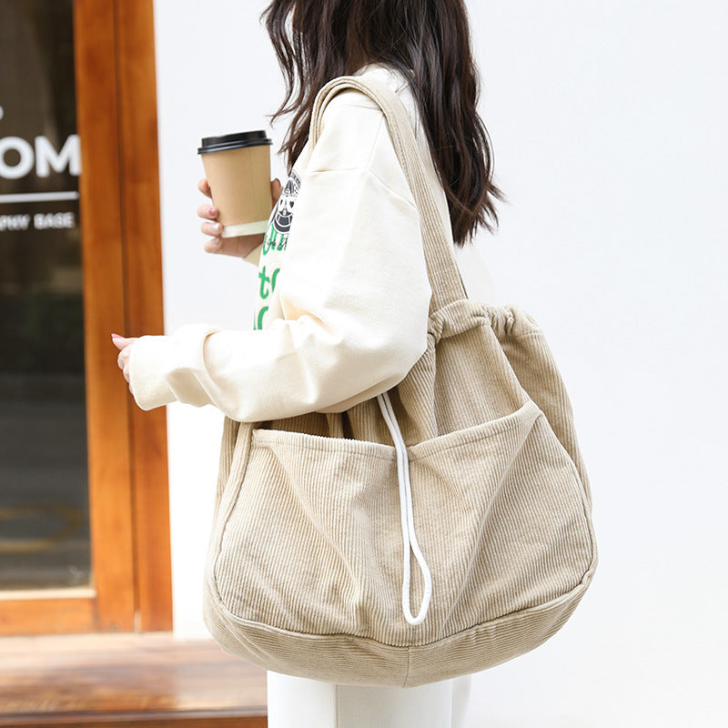 Ins Corduroy Multi-Pocket Shoulder Bag