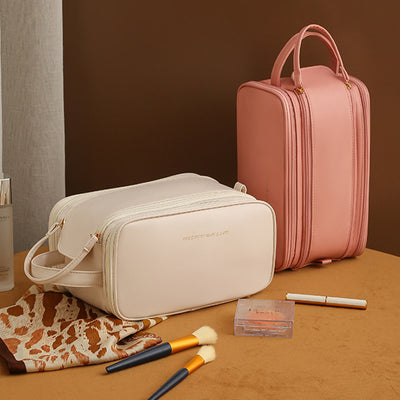 High-Capacity U-Shaped Cosmetic Bag with Double Zippers