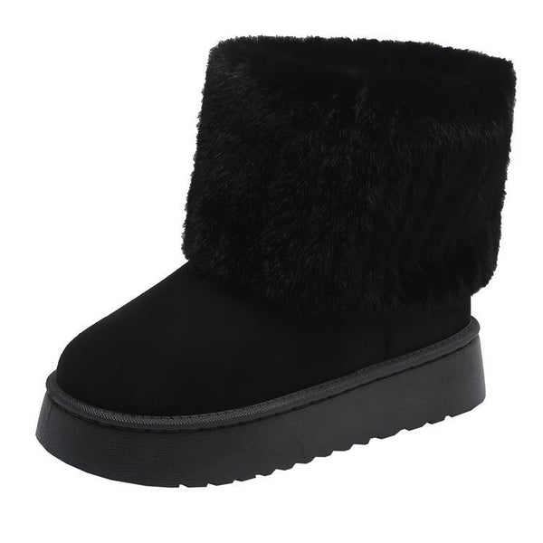 Thick-Soled Plush Snow Boots for Women - Warm Mid-Tube Furry Short Boots