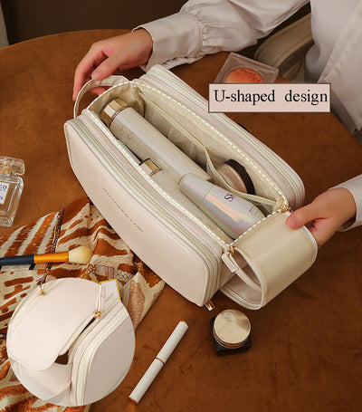 High-Capacity U-Shaped Cosmetic Bag with Double Zippers