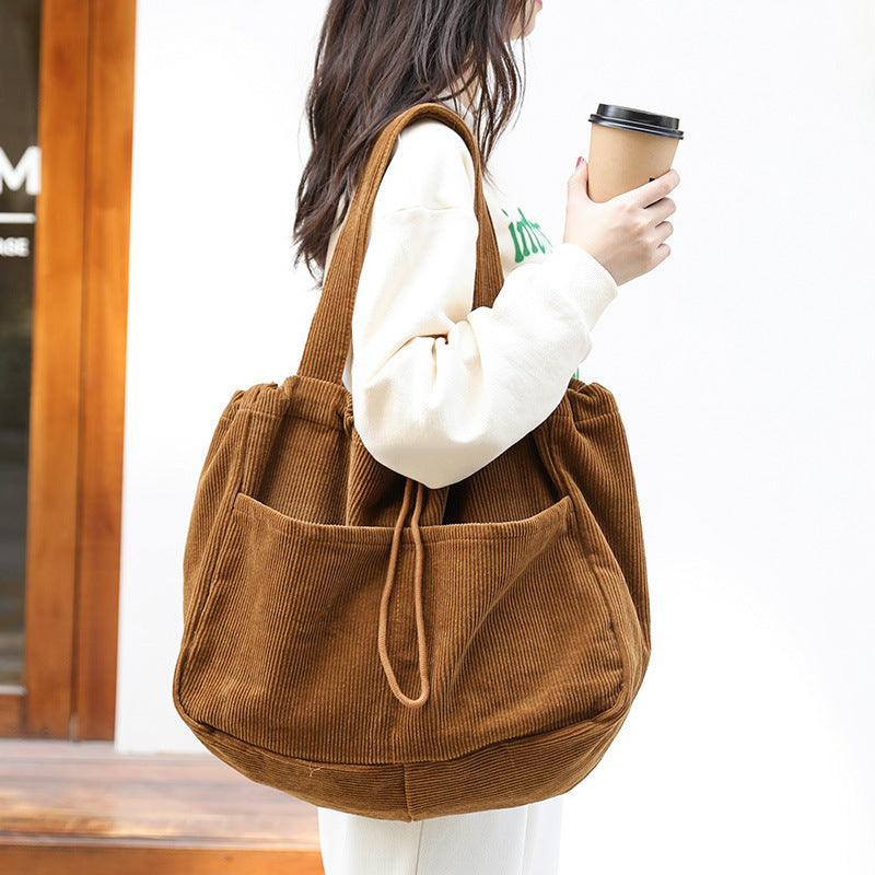 Ins Corduroy Multi-Pocket Shoulder Bag