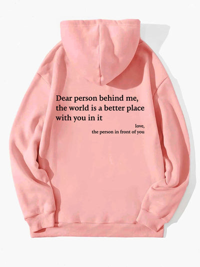 Women's Plush Letter Printed Kangaroo Pocket Drawstring Printed Hoodie Unisex