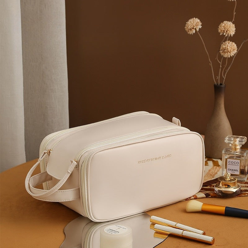 High-Capacity U-Shaped Cosmetic Bag with Double Zippers